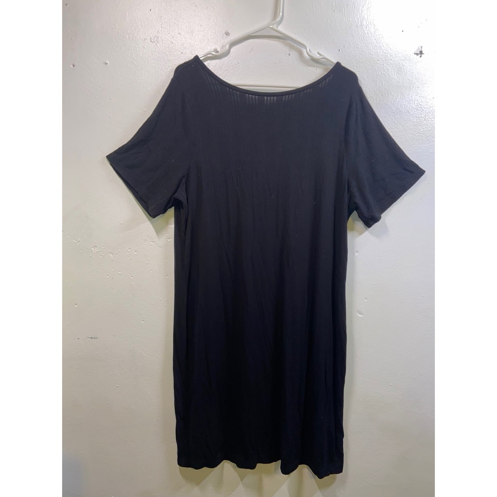Old Navy XXL Black Ribbed Knit Short Sleeve Scoop Neck Casual Shift TShirt Dress